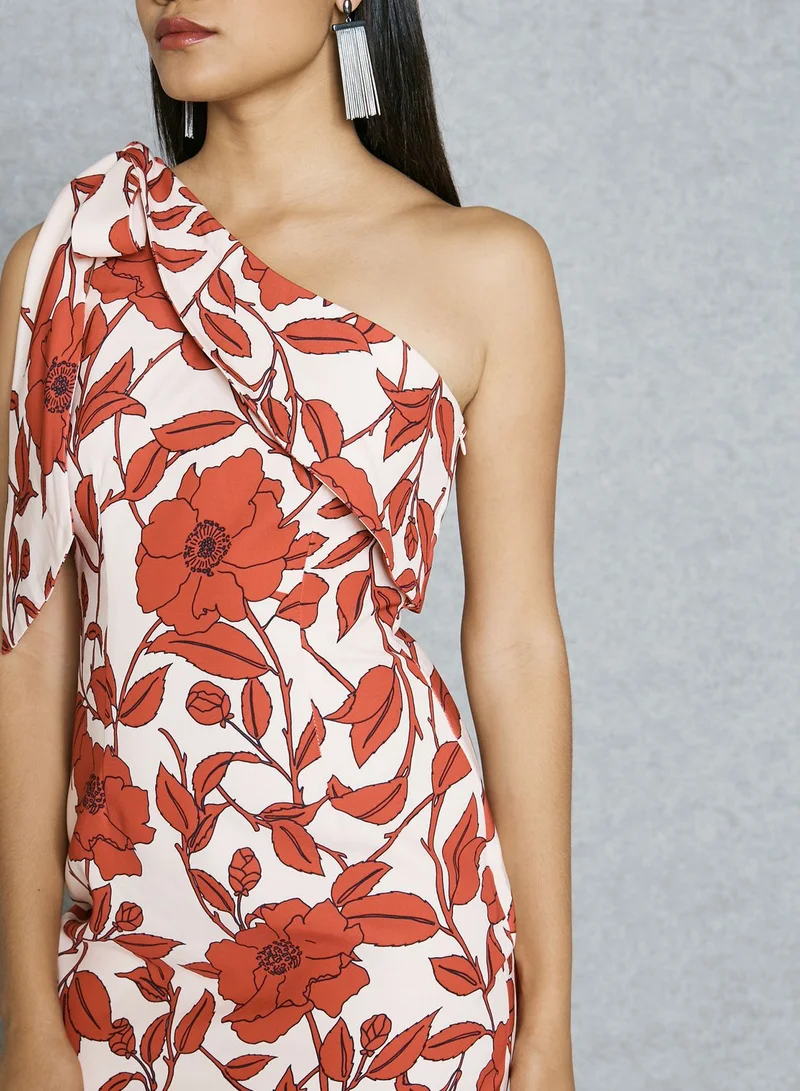 Keepsake Floral Print One Shoulder Dress
