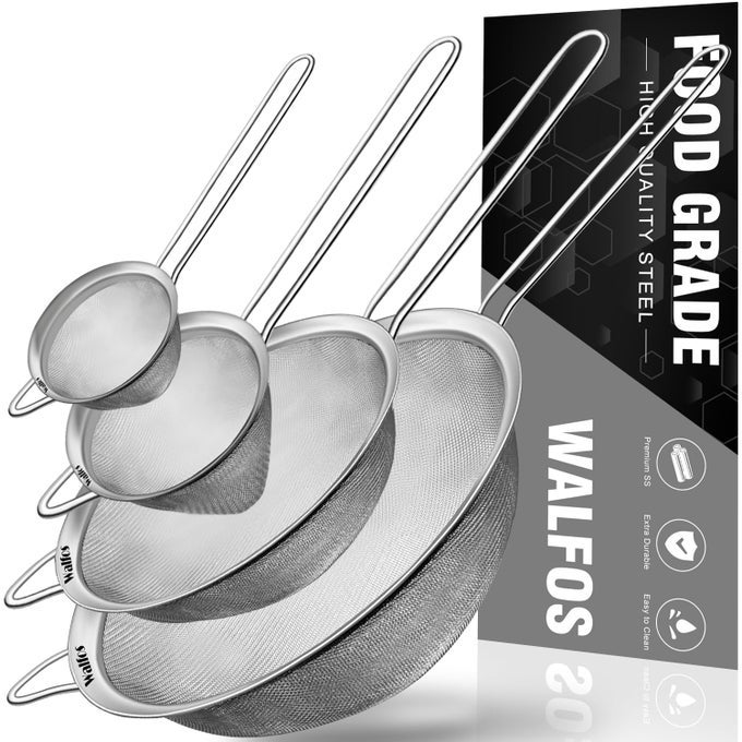 FINE MESH STRAINER 4PCS VERSATILE KITCHEN STRAINER WITH HANDLE 7 5 33 28 SIEVE FINE MESH STAINLESS STEEL METAL STRAINERS AND SIFTERS FOR RICE QUINOA TEA COCKTAIL PASTA JUICE