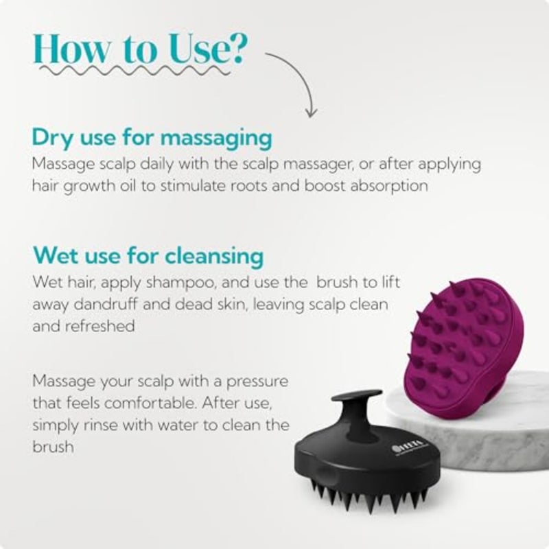 Hair Scalp Massager Shampoo Brush 2 Pack, Soft Silicone Bristles to Remove Dandruff, Waterproof Hair Scrubber for Both Wet Dry Use, Suitable for Men and Women Black and Purple - Image 5