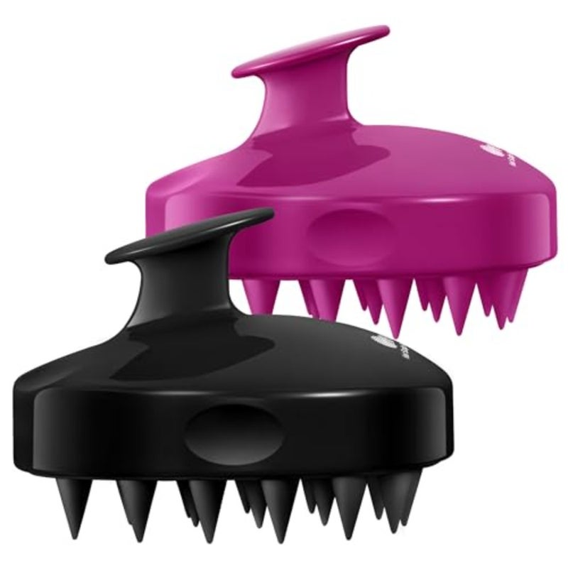 Hair Scalp Massager Shampoo Brush 2 Pack, Soft Silicone Bristles to Remove Dandruff, Waterproof Hair Scrubber for Both Wet Dry Use, Suitable for Men and Women Black and Purple - Image 1