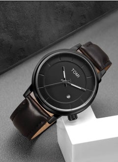 TOMI TOMI Watch With a Black Leather Strap With Analog Dials For Both Men And Women, In Addition To Displaying The Date On a Daily Basis  - Image 2
