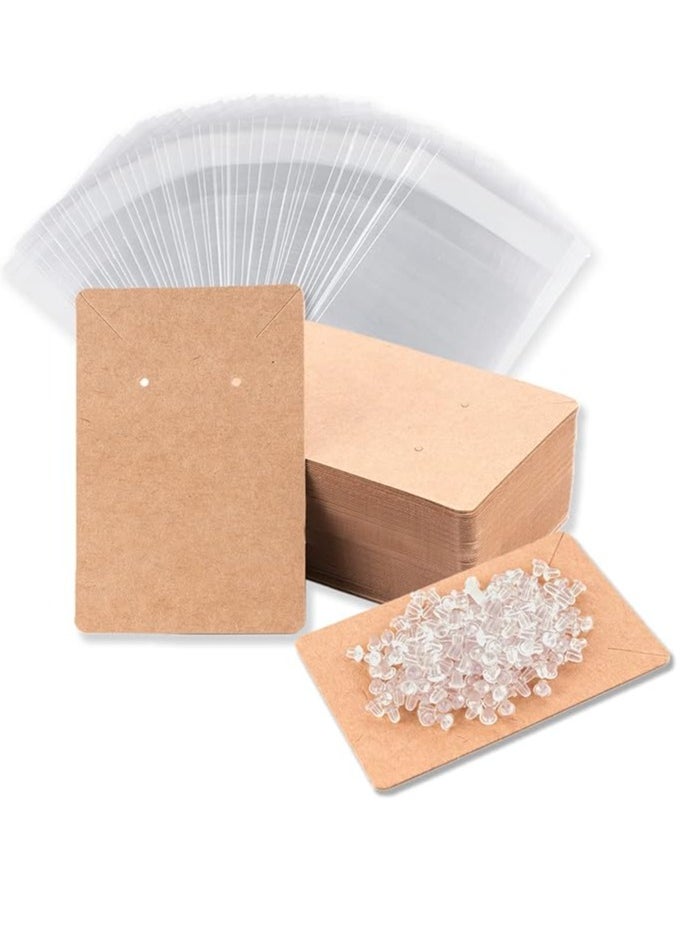 BOOMIBOO - Earring Display Cards with 100 Pcs Earring Holder Cards 200 Pcs Earring Backs and 100 Jewelry Packaging for Earrings Necklace Jewelry Bags 3.5x2.4 Inches (Brown) - Image 1
