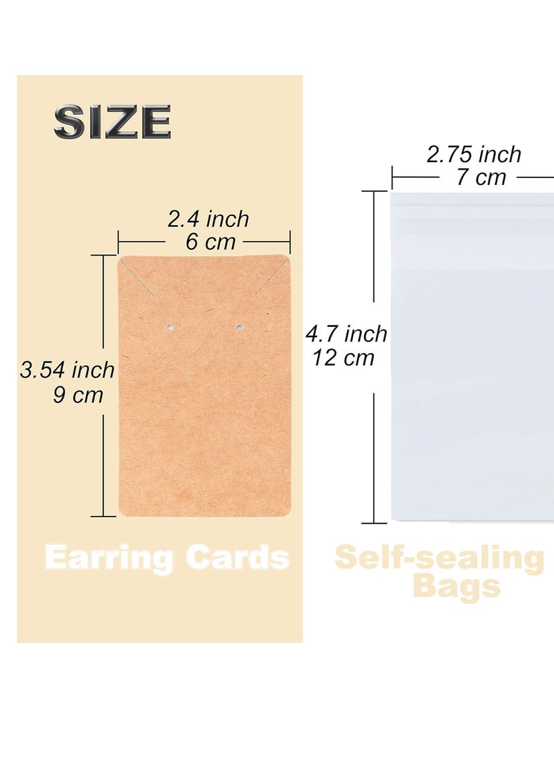 BOOMIBOO - Earring Display Cards with 100 Pcs Earring Holder Cards 200 Pcs Earring Backs and 100 Jewelry Packaging for Earrings Necklace Jewelry Bags 3.5x2.4 Inches (Brown) - Image 1