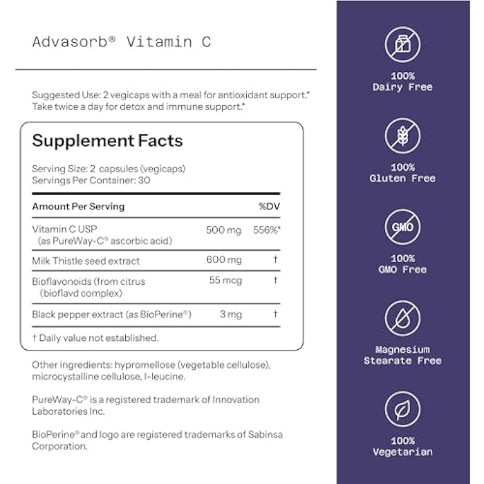 Quality of Life Advasorb® Vitamin C Supplement - 60 Vegicaps - Image 2