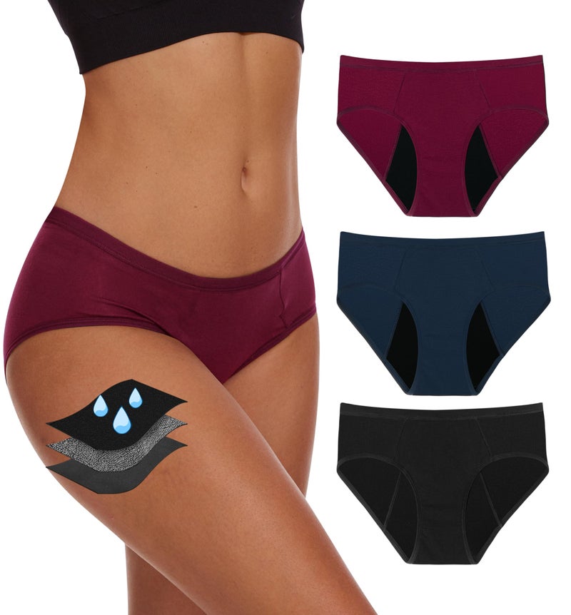YESWEL Period Underwear For Women, Leak-Proof Hipster, Brief, Heavy Flow, 3 Pack (Large, Multicolor01) - Image 1