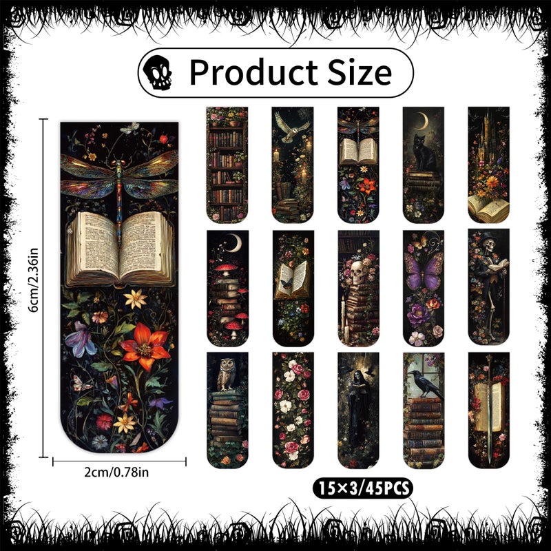 MENIFEND 45PCS Dark Academia Magnetic Bookmarks, Gothic Floral Aesthetic Magnet Book Mark Clips for Reading Women, Dark Romance Merch Bookish Accessories and Gifts for Book Lovers - Image 3