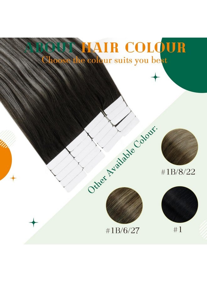 Easyouth Hair Extensions Tape In Real Hair Black To Silver Balayage Tape In Hair Extensions 14 Inch 40G 20Pcs Ombre Tape In Human Hair Extensions Remy - Image 2