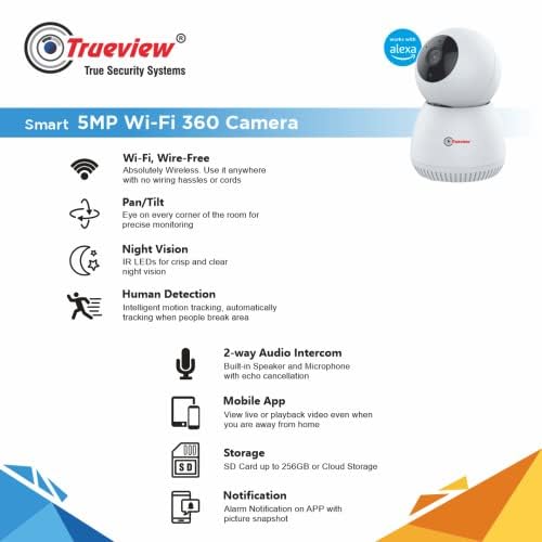 Trueview 5MP Smart CCTV Wifi Home Security Camera with Pan Tilt 360 View 2 Way Talk Cloud Monitor Motion Detect Supports SD Card Up to 256 GB Night Vision 5MPRobot - Image 3
