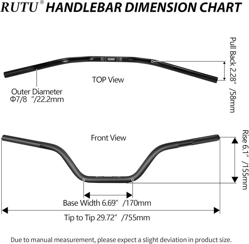 RUTU 7/8" Dirt Bike Handlebars with Aluminum Reinforced Handguards and Foam Chest Protection Pad - Black - Image 3