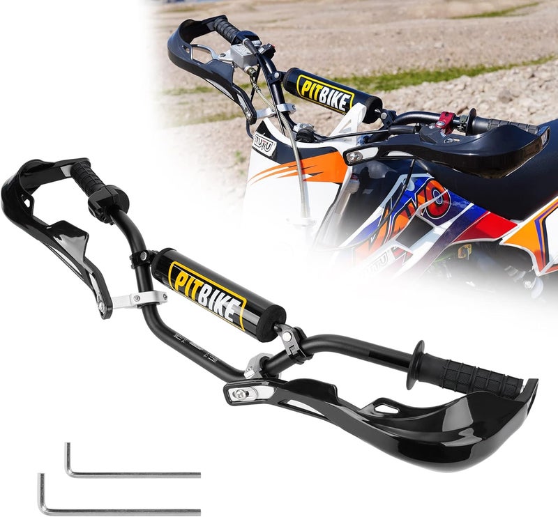 RUTU 7/8" Dirt Bike Handlebars with Aluminum Reinforced Handguards and Foam Chest Protection Pad - Black - Image 1