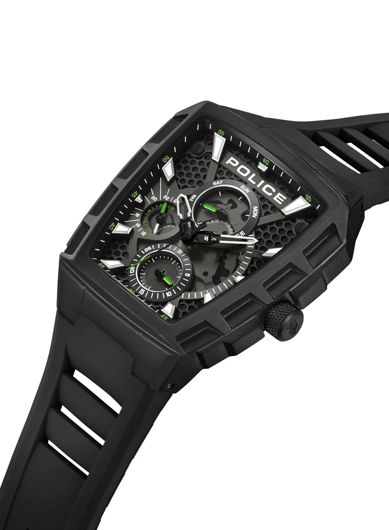 POLICE Tough Gear Black Dial Black Silicone Strap Chronograph Watch for Men 45mm