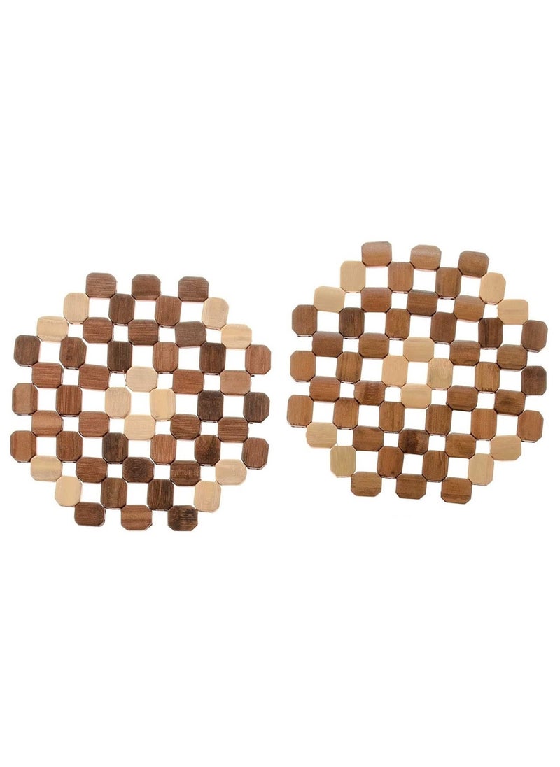 Generic 2 Piece Wood Coaster Set Large Suitable for Wooden Utensils - Coaster for Hot Pots - Natural Wood Cup Coasters for Drinking Cups Set of 2 - Insulating Wooden Coaster Board for Dishwasher - Heat Insulating Coaster - Thermal Wooden Cups - Cups Wood Requirements for Drinks - Natural Wood Requirements for Drinking Glasses, Coaster Set Suitable for Any Table Type - Requirements for Every Table Type - Insulating Requirements for Glassware for Drinks  - Image 1
