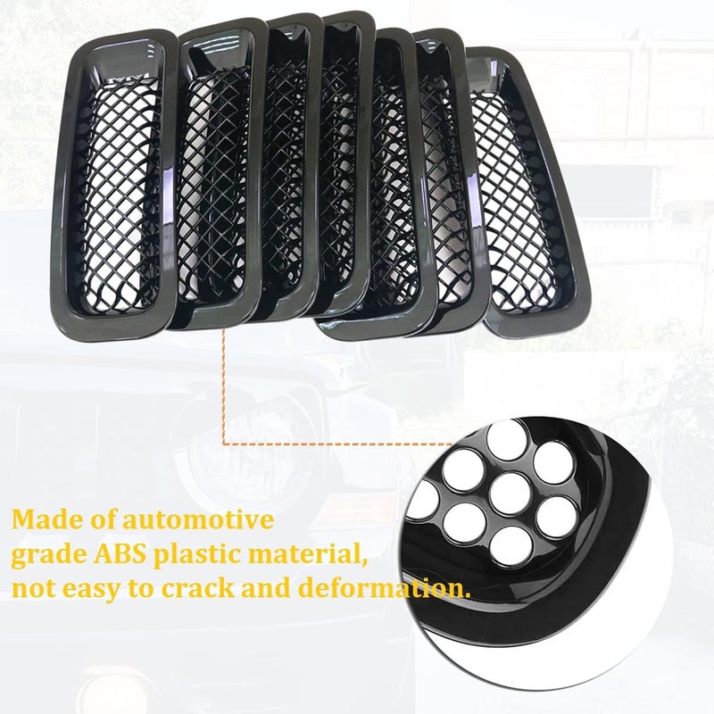 Bolaxin ABS Bezels Front Light Headlight Cover & Mesh Grille Insert Kit for Jeep Patriot 2011-2017 (9 PCS) - Image 4