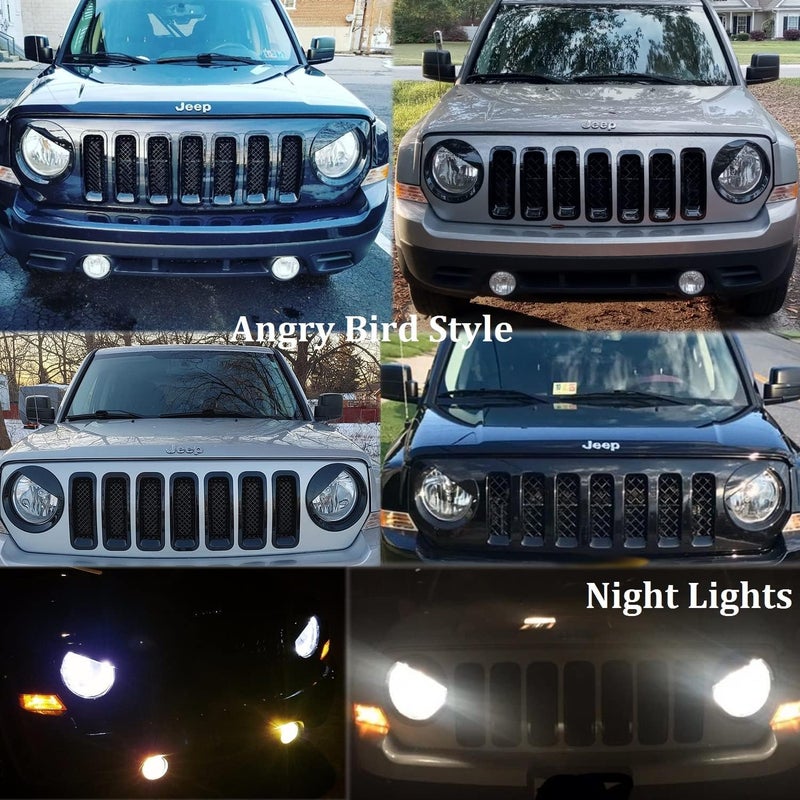 Bolaxin ABS Bezels Front Light Headlight Cover & Mesh Grille Insert Kit for Jeep Patriot 2011-2017 (9 PCS) - Image 3