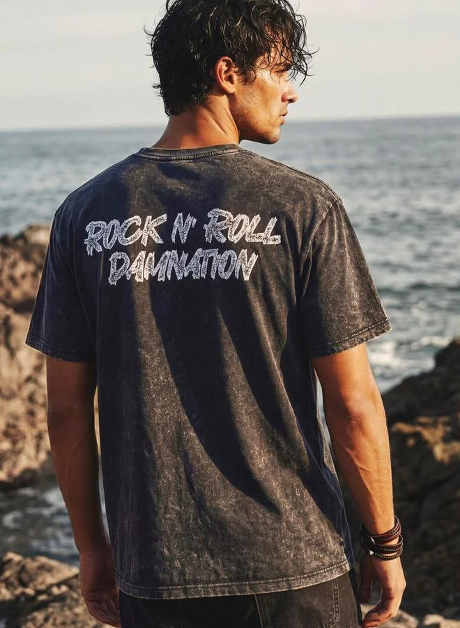 اس بي كاركترز Men Crew Neck Short Sleeves ACDC Print T shirt