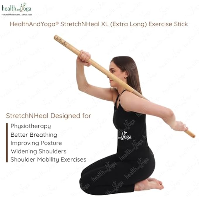 rayihni ® عصا اليوغا الخشبية القابلة للطي متعددة الاستخدامات ستريتشنهيل XL - قضيب تمرين بدني، قضيب مرونة، عمود وضعية (XL - 48 بوصة) - Image 3