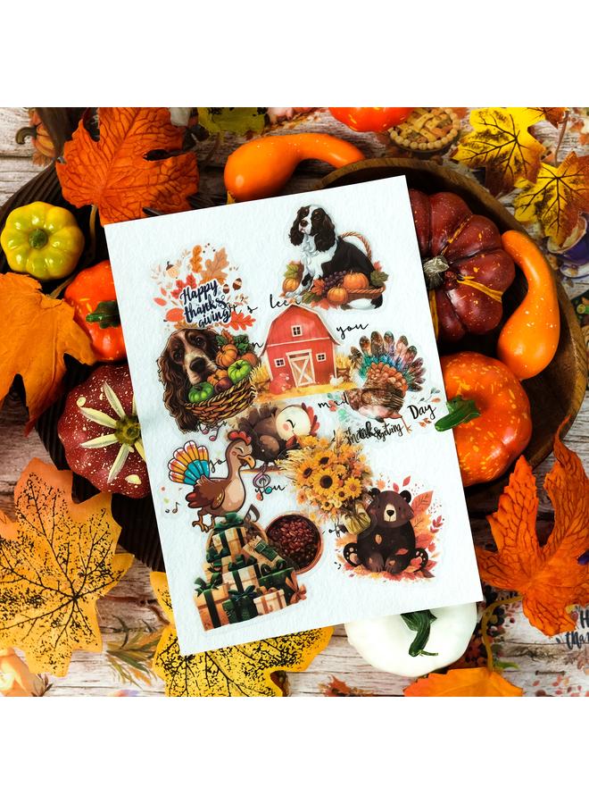 الأزرق جي دبليو ملصقات 50 ملصق عيد الشكر PET لحصاد الحيوانات - Image 3