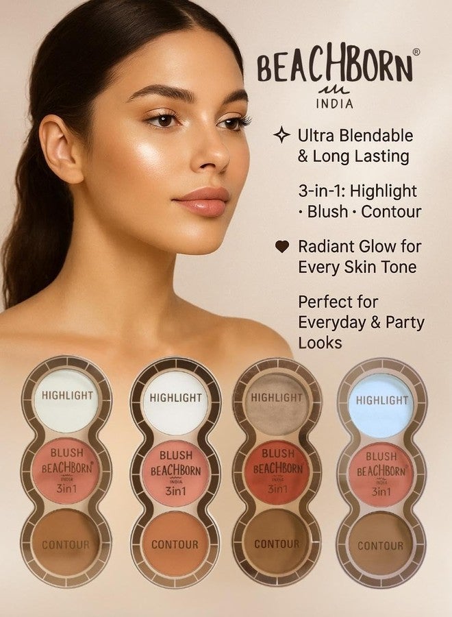 BEACHBORN INDIA 3 in 1 multi-use Face Palette | Cream Blush, Contour and Highlighter | Travel-sized twist & Stack Palette | Easily blendable, Non sticky, Buttery & Buildable | BBI-06-01 SHADE-NO.2 - Image 2