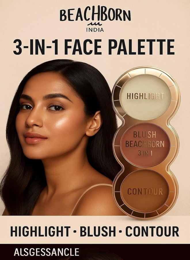 BEACHBORN INDIA 3 in 1 multi-use Face Palette | Cream Blush, Contour and Highlighter | Travel-sized twist & Stack Palette | Easily blendable, Non sticky, Buttery & Buildable | BBI-06-01 SHADE-NO.2 - Image 4