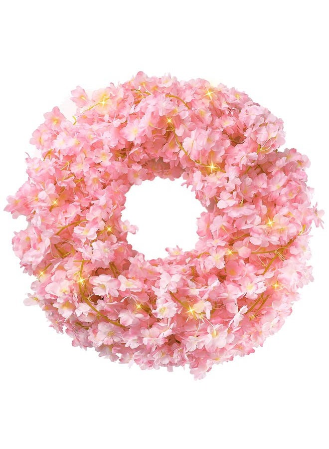 Jutom Artificial Cherry Blossom Flower Garland with String Light Hanging Vines Pink Flower Garland for Spring Home Bedroom Wedding Party Japanese Kawaii Decor (8 Pcs) - Image 4