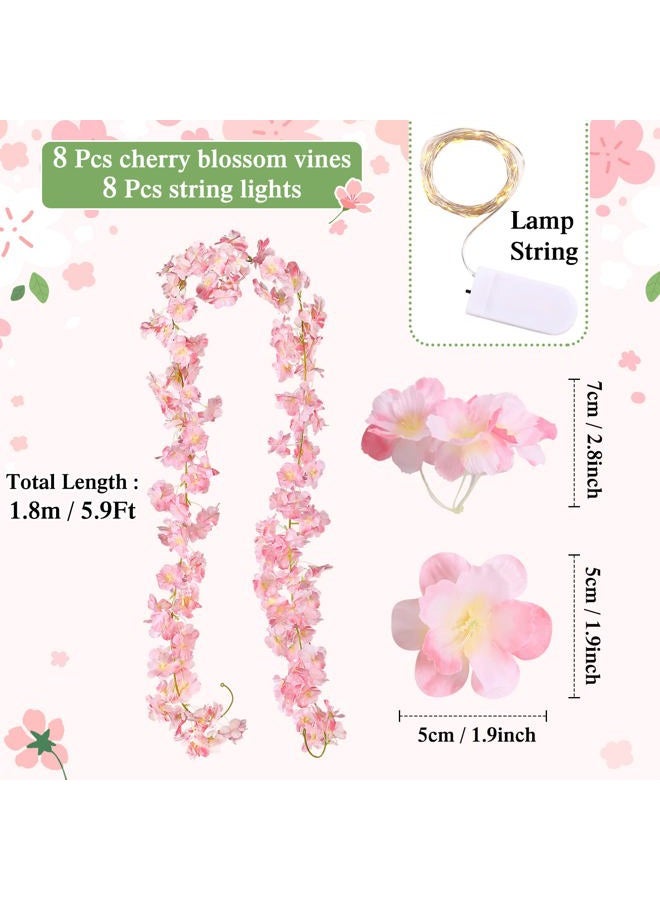 Jutom Artificial Cherry Blossom Flower Garland with String Light Hanging Vines Pink Flower Garland for Spring Home Bedroom Wedding Party Japanese Kawaii Decor (8 Pcs) - Image 2
