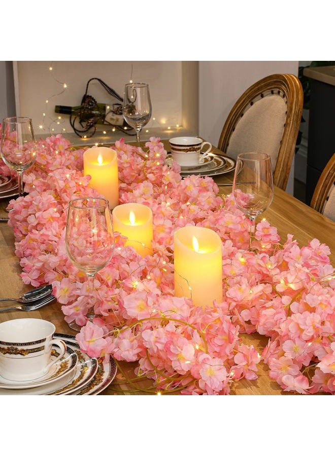 Jutom Artificial Cherry Blossom Flower Garland with String Light Hanging Vines Pink Flower Garland for Spring Home Bedroom Wedding Party Japanese Kawaii Decor (8 Pcs) - Image 3