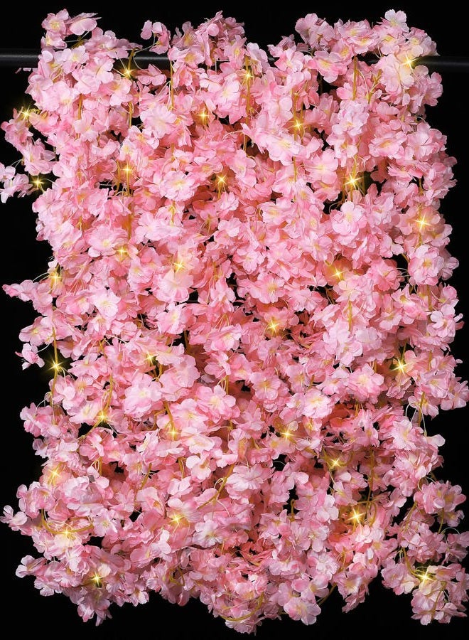 Jutom Artificial Cherry Blossom Flower Garland with String Light Hanging Vines Pink Flower Garland for Spring Home Bedroom Wedding Party Japanese Kawaii Decor (8 Pcs) - Image 1