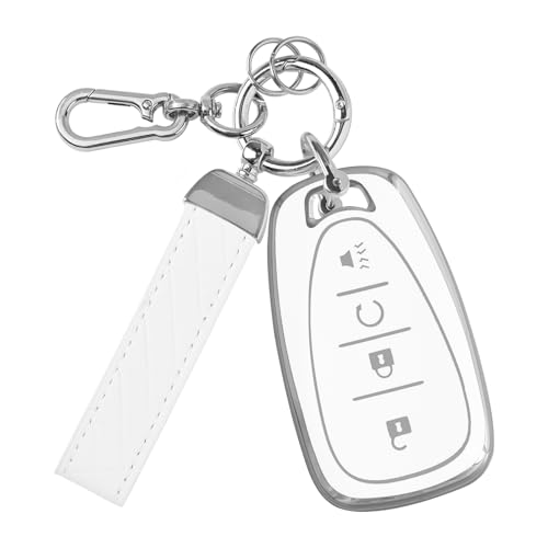 Rislobx Key Fob Cover Fit for Chevy Key, Car Key Case Protector for Volt Bolt Spark Equinox Traverse Trax (4 Buttons S-White) - Image 1