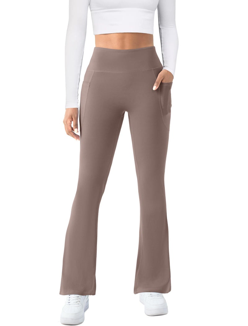 COPYLEAF Womens Yoga Pants with Pockets High Waisted Flare Leggings Bell Bottom Yoga Dress Pants Seamless Bootcut Pants(Taupe M) - Image 2