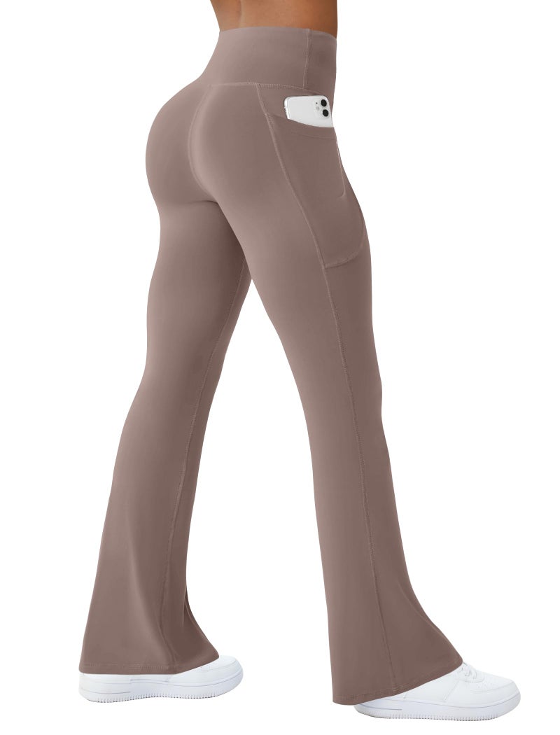 COPYLEAF Womens Yoga Pants with Pockets High Waisted Flare Leggings Bell Bottom Yoga Dress Pants Seamless Bootcut Pants(Taupe M) - Image 1