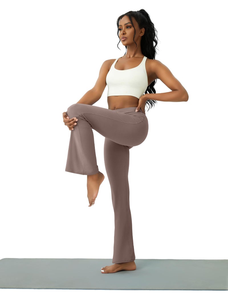 COPYLEAF Womens Yoga Pants with Pockets High Waisted Flare Leggings Bell Bottom Yoga Dress Pants Seamless Bootcut Pants(Taupe M) - Image 4