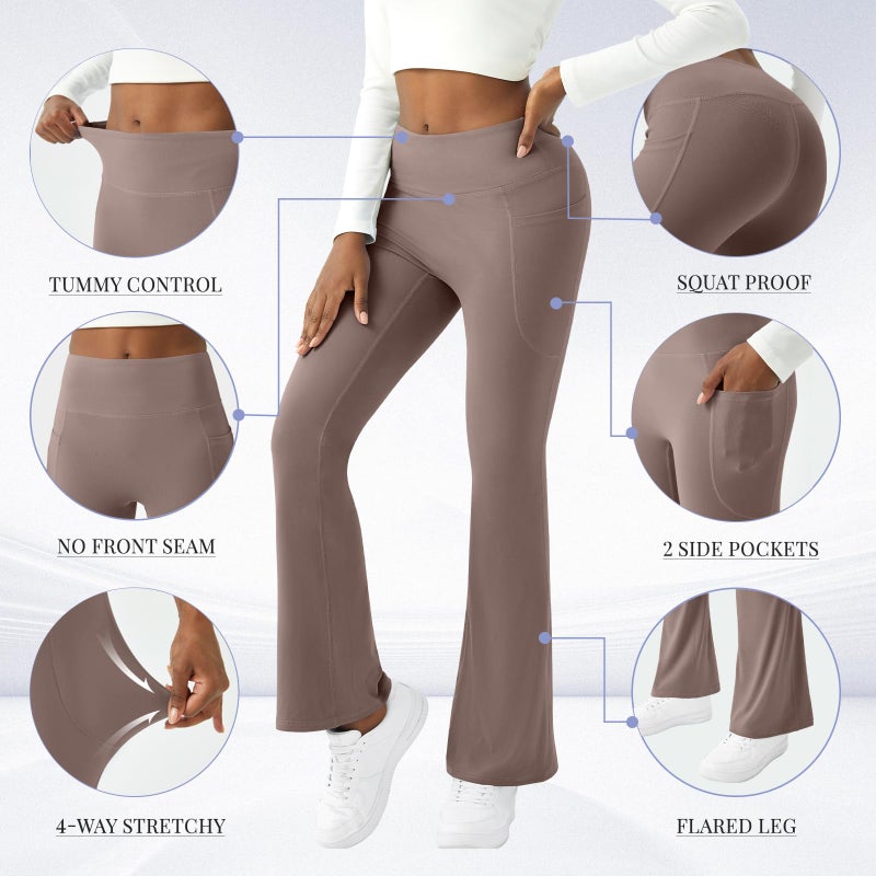 COPYLEAF Womens Yoga Pants with Pockets High Waisted Flare Leggings Bell Bottom Yoga Dress Pants Seamless Bootcut Pants(Taupe M) - Image 5