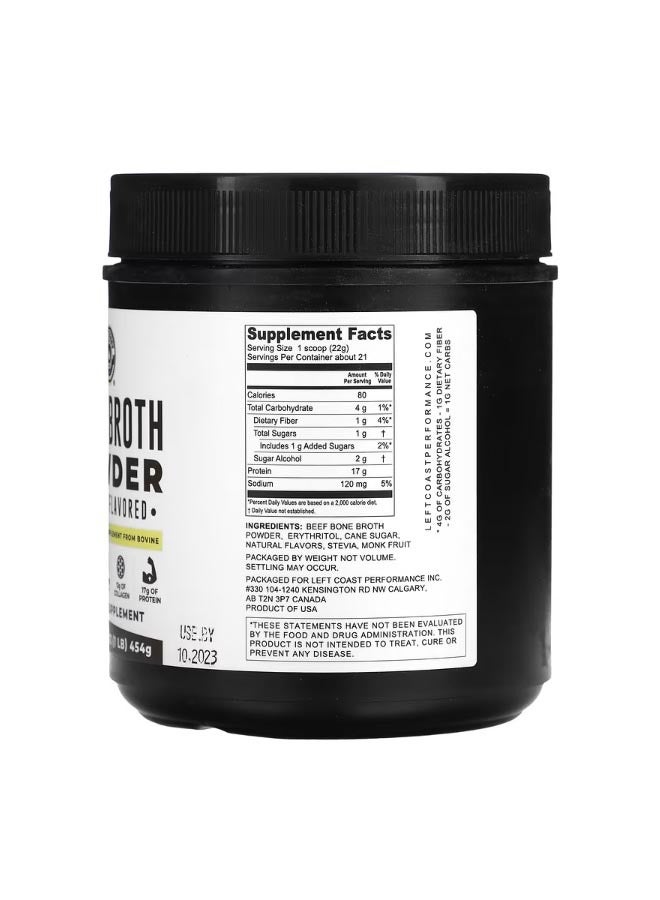 Left Coast Performance Bone Broth Powder Vanilla 1 lb 454 g - Image 2