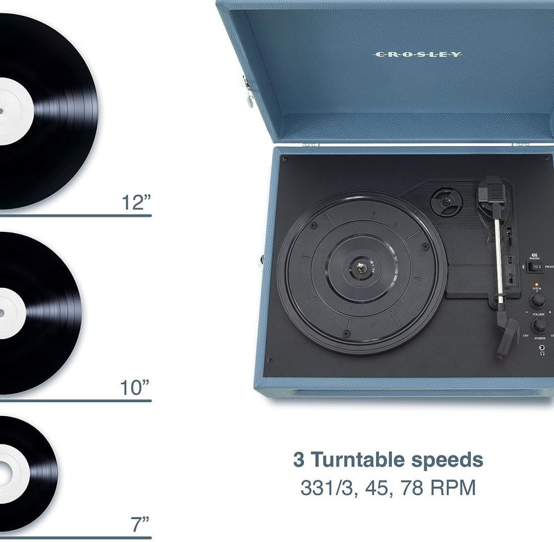 Crosley Voyager Portable Turntable - Bluetooth Record Player, 3-Speed Suitcase Vinyl Player, Home Turntables for Vinyl Records, Built in Stereo Speakers & Bluetooth Receiver, AUX Input, Washed Blue - Image 3