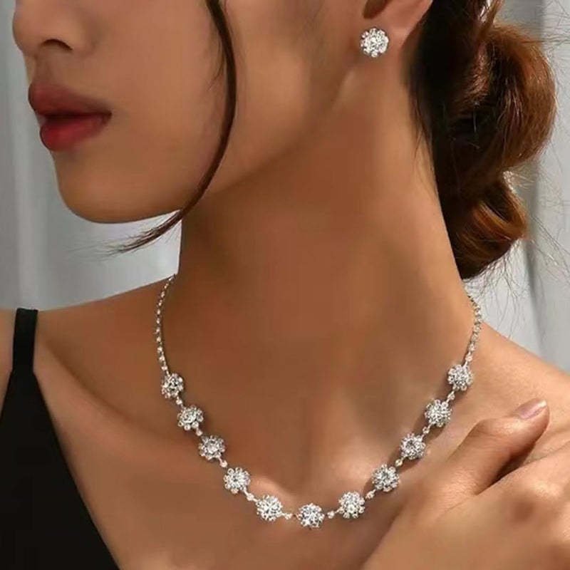 Unicra Bride Silver Necklace Earrings Set Crystal Bridal Wedding Jewelry Set for Women - Image 4