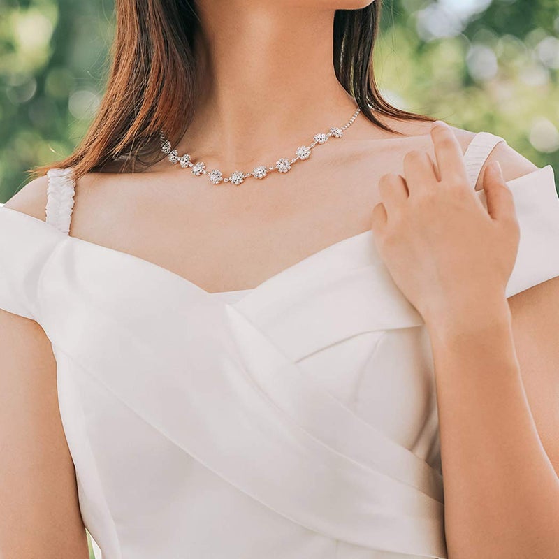 Unicra Bride Silver Necklace Earrings Set Crystal Bridal Wedding Jewelry Set for Women - Image 2