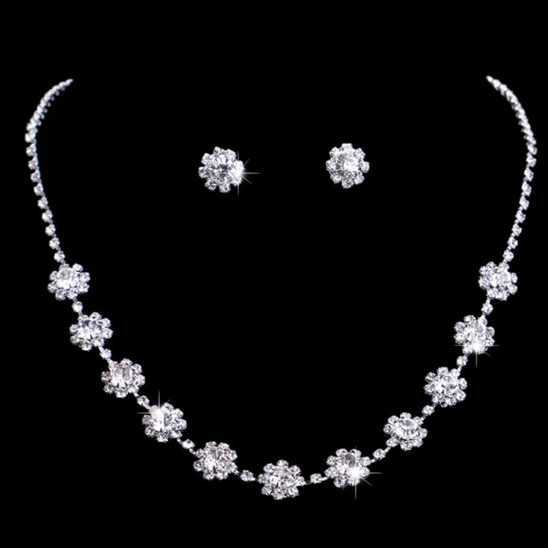 Unicra Bride Silver Necklace Earrings Set Crystal Bridal Wedding Jewelry Set for Women - Image 1