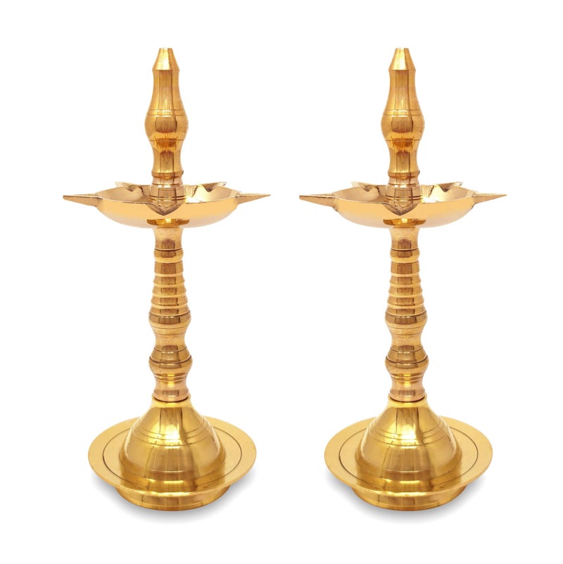 BENGALEN Brass Kerla Diya Samai 10 Inch Kerala Traditional Oil Lamp Deepak Lamp Kutthu vilakku Panchmahal Deepam for Pooja Mandir Diwali Indian Puja Wedding Return Gift Items Set of 2 - Image 5