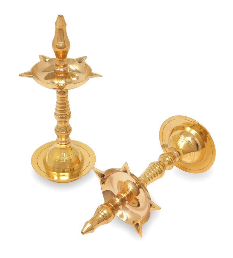 BENGALEN Brass Kerla Diya Samai 10 Inch Kerala Traditional Oil Lamp Deepak Lamp Kutthu vilakku Panchmahal Deepam for Pooja Mandir Diwali Indian Puja Wedding Return Gift Items Set of 2 - Image 4