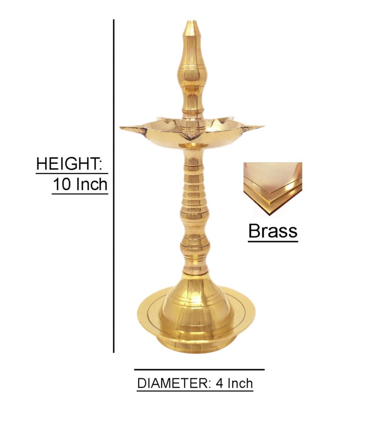 BENGALEN Brass Kerla Diya Samai 10 Inch Kerala Traditional Oil Lamp Deepak Lamp Kutthu vilakku Panchmahal Deepam for Pooja Mandir Diwali Indian Puja Wedding Return Gift Items Set of 2 - Image 2