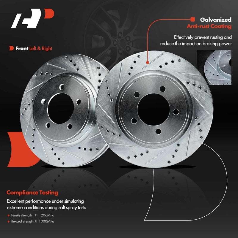 A-Premium 13.78 inch Front Drilled and Slotted Brake Rotors - Image 2