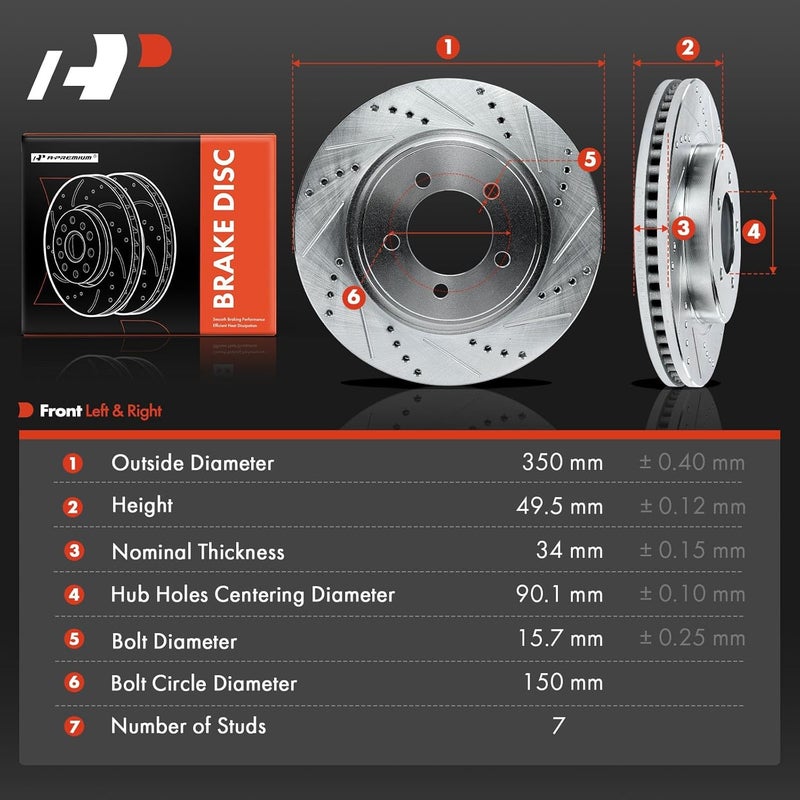 A-Premium 13.78 inch Front Drilled and Slotted Brake Rotors - Image 5