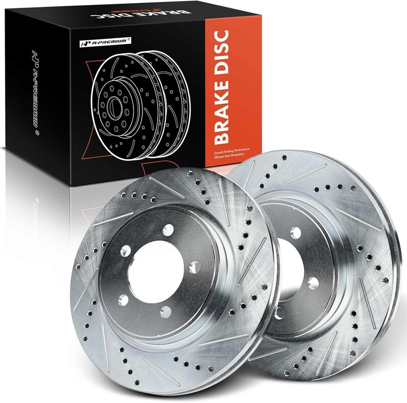 A-Premium 13.78 inch Front Drilled and Slotted Brake Rotors - Image 1