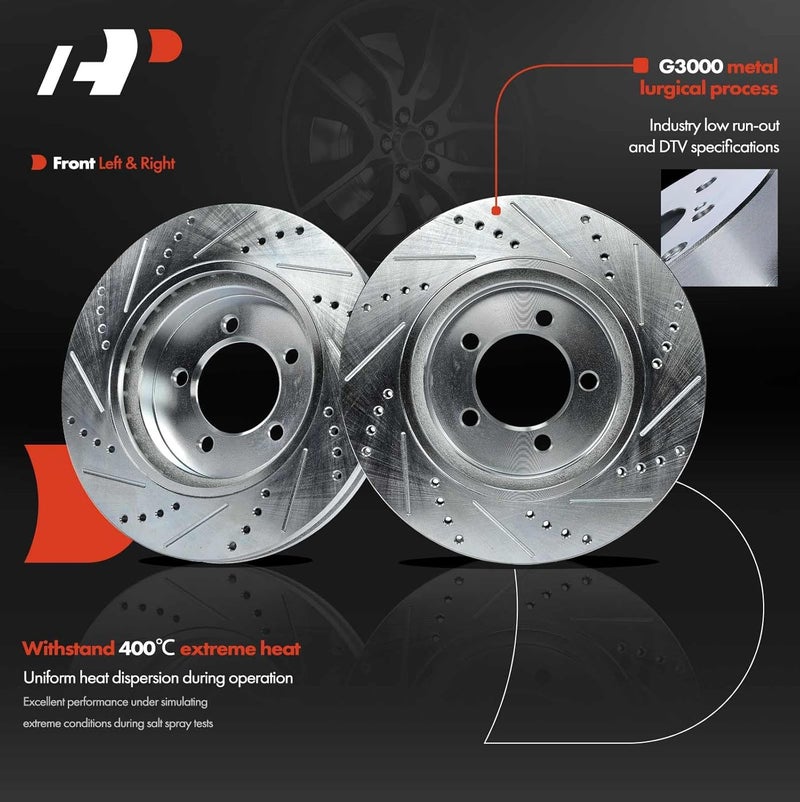 A-Premium 13.78 inch Front Drilled and Slotted Brake Rotors - Image 3
