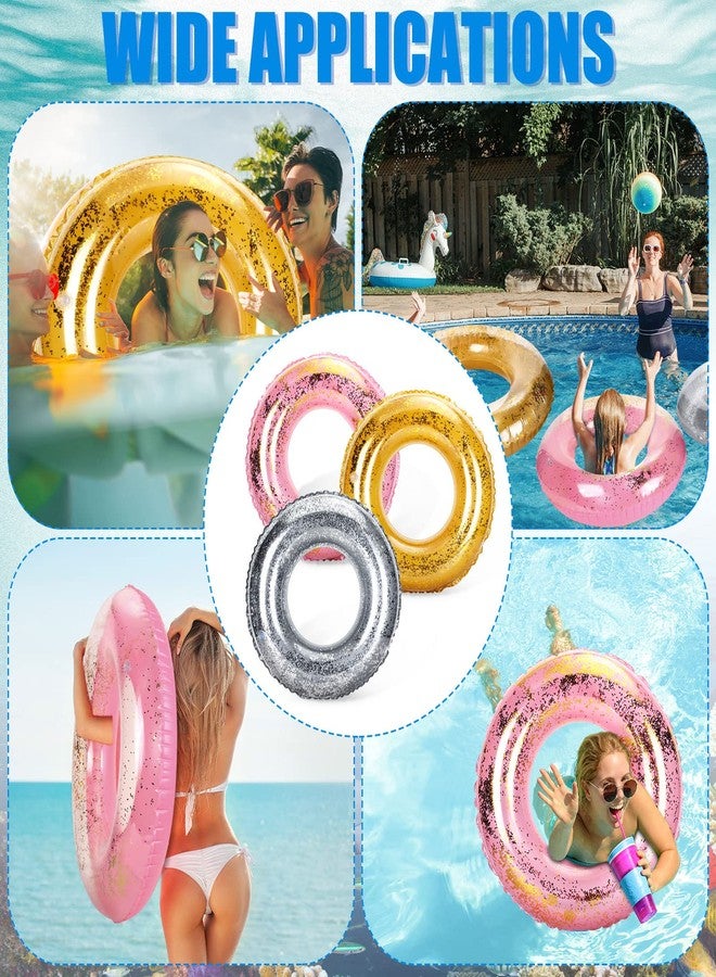 Leitee 9 Pieces Inflatable Pool Floats 36 Inches Float Tube Swimming Tube Vinyl Pool Floaties Swim Tubes Rings Party Decorations for Teenager Adults Party Beach Vacation - UV Resistant (Glitter) - Image 4