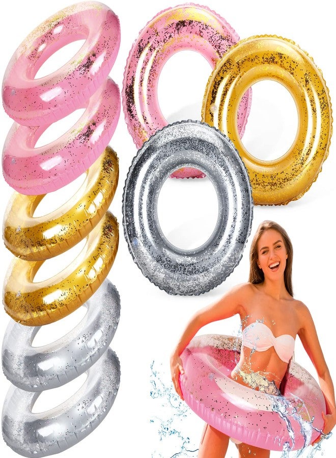 Leitee 9 Pieces Inflatable Pool Floats 36 Inches Float Tube Swimming Tube Vinyl Pool Floaties Swim Tubes Rings Party Decorations for Teenager Adults Party Beach Vacation - UV Resistant (Glitter) - Image 1