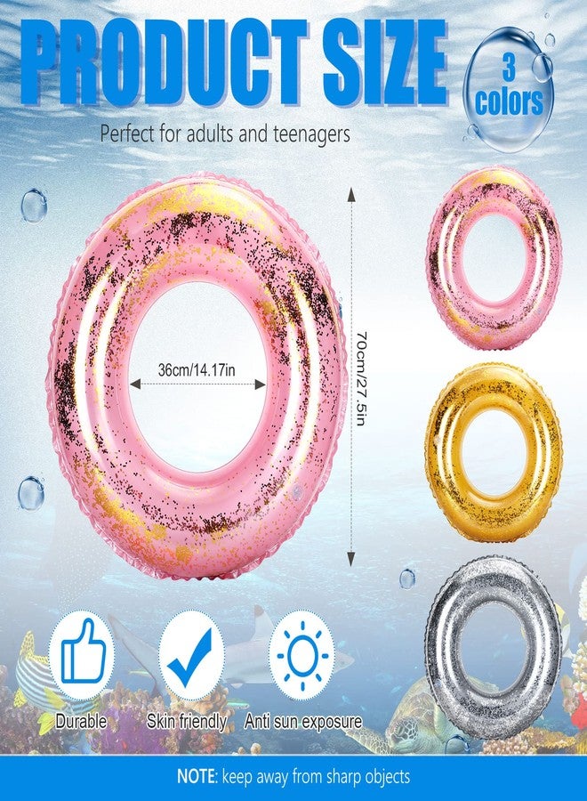 Leitee 9 Pieces Inflatable Pool Floats 36 Inches Float Tube Swimming Tube Vinyl Pool Floaties Swim Tubes Rings Party Decorations for Teenager Adults Party Beach Vacation - UV Resistant (Glitter) - Image 2