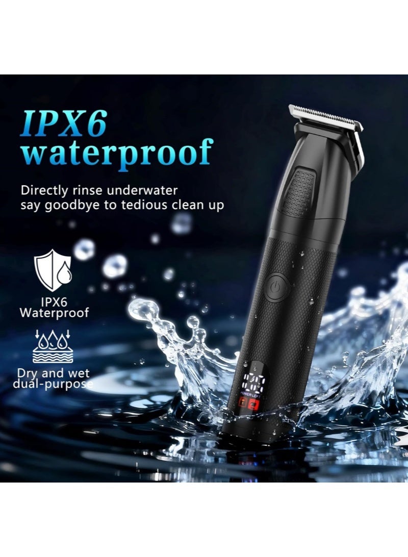 Electric Hair Trimmer for Men, 6-in-1 Cordless Grooming Kit with Zero-Gap T-Blade, Waterproof Electric Hair Clippers Mustache Body Face Trimmer All in One Grooming Kit with LED Display, USB Rechargeable, Black - Image 5