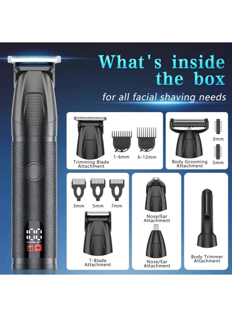 Electric Hair Trimmer for Men, 6-in-1 Cordless Grooming Kit with Zero-Gap T-Blade, Waterproof Electric Hair Clippers Mustache Body Face Trimmer All in One Grooming Kit with LED Display, USB Rechargeable, Black - Image 4
