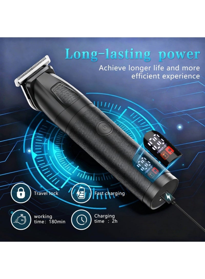 Electric Hair Trimmer for Men, 6-in-1 Cordless Grooming Kit with Zero-Gap T-Blade, Waterproof Electric Hair Clippers Mustache Body Face Trimmer All in One Grooming Kit with LED Display, USB Rechargeable, Black - Image 3